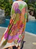 Bohemian Beach Kleider Maxi Tunika Floral Printed Kaftans for Women Summer Seaside Holiday Beachwear Badeanzüge 240412