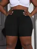 Shorts femininos Finjani plus size shorts de cintura larga para mulheres estirados casuais e shorts lisos e lisosos do meio da ascensão - Blackl2404
