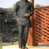 Afrykański tradycyjny strój Dashiki Black O-Neck Elegancki męski noszenie 2PC Luksusowa marka odzieży Pełne spodnie Zestaw Mens Wear 240423