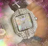 Diamantes completos anel de quartzo Bateria núcleo relógio masculino quadrado tanque romano relógio de mostrador brilhante e estrelado aço inoxidável ouro rosa prata splew watch watch Montre de luxe presentes