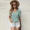 Bluzki damskie 2024 Summer Floral V-Neck Short-Sleeve Shirt