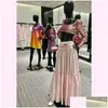 Skirts 2024 Fashion Single Breasted Pink Color Stripe A-Line Lady Long Womens High Waist Elegant Work Vintage Drop Delivery Apparel W Otkn5