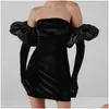基本的なカジュアルドレスINSスタイル2023冬の新しい女性ファッションバブルスリーブ胸ラップスリムヒップドレスドロップデリバリーアパレル衣類DHJSC