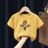 Grappige beer mode printmerk Kid T-shirts kinderen baby korte mouw Harajuk Tees Boy Girl Kawaii Tops cadeau Zomerkleding 240425