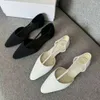 designer sandals women slide heels shoes Small group TOT French side air T-shaped belt single shoe black comfortable silk satin cloth toe flat