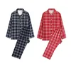 100% coton de haute qualité pyjamas ensembles hommes doubles brin de tissu à la maison femmes automne hivernale respirant couple couple 240410