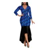 Casual Dresses Women Maxi Dress Elegant Fishtail Hem Flower Printed For V-Neck 3/4 Sleeve Prom