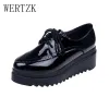 Laarzen dames oxford schoenen veterplatform schoenen zwart octrooi lederen casual schoenen dik zool fretwork brogue schoenen dames wedges