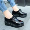 Laarzen dames oxford schoenen veterplatform schoenen zwart octrooi lederen casual schoenen dik zool fretwork brogue schoenen dames wedges