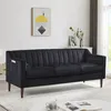 Chesterfield Sofa, Comfortable Upholstered Sofa, Velvet Fabric, Wooden Frame with Wooden Legs, Suitable for Living Room/Bedroom/Office, 3 Seat Sofa - Black