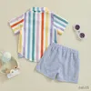 Zestawy odzieży dziecięce ubrania dla dzieci chłopcy swoboda koszuli w paski z krótkim rękawem z elastycznymi szortami talii Zestaw Toddler Letni strój