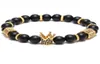 bracelet Pave Black CZ Zirconia Gold King Crown Charm Bracelet Men Stone Bead Bracelet valentine mens jewelry handmade9241550