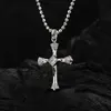 Anhänger Halsketten F. I.N.S Barockstil S925 Sterling Silber Zirkon Cross Halskette Perlenkette Großer Kreuz Anhänger Frauen Exquisit Schmuck Q240426