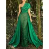 Beading Formal Prom Emerald Glitter Green Sequined Dresses Evening Gowns One Shoulder Celebrity Party Dress Women Special Ocn Wear 202