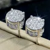 Stud Huitan Dainty Stud Earrings for Women/Men Paved White CZ Silver Color/Gold Color Couple Earrings Fashion Versatile Ear Jewelry d240426