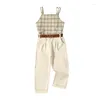 Clothing Sets Toddler Girls Plaid Sleeveless Camisole And Elastic Pants Set With Belt - Stylish Summer Outfit For Infants