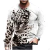 T-shirts voor heren heren vintage print t-shirt 3D tijger Lion Shirt dier lange mouw los