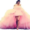 Prom Pink Tulle Sweet Dresses Low Summer High Women Ruffle Tiered Runway Red Carpet Dress Short Front Long Back Engagement Party Evening Gowns