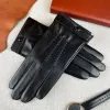 Luvas de couro genuíno preto para homens, inverno, tensão de toque quente, dirigindo e ciclismo luvas de pele de ovelha para negócios