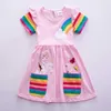 Girl's Dresses Girls Short Sleeve Dress Ny Summer Embroidered Two Pockets Rainbow Sleeve Childrens SH81035L2404