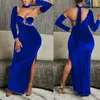 Повседневные платья Omsj Velvet Patchwork Asymmetrial Ladies Split High Taister Evening Elegant Maxi Pless Без спину с длинным рукавом зимой Slim