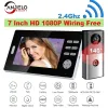 Dörrklockor 2.4 GHz Långtäckning 7 tum HD 1080p Doorbell Wireless Video Intercom 2MP Door Phone Unlock Monitor 140 ° Hemförsäkerhet
