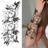 Tatuering överföring sexig svart blommakamp tillfälliga tatueringar för kvinnor lår män falska moon ros kompass falska tatoos underarm tatuering klistermärken 240426