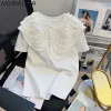 Bluzka camicie nomikuma szykowne słodkie kwiaty 3D na Donna 2022 Primavera Estate Manica Corta Top Camicia Coreana Ocollo Causale