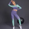 Tracksuits voor dames 2-delige naadloze yogaset voor dames gym kleding lange mouwen Crop Top Sportswear Fitness Leg Sportswear 240424