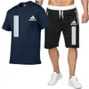 Tracki męskie 2024 Summer męskie T-shirt z krótkim rękawem+szorty oddychające 2-częściowe sporty sporty joggingowe J240426