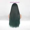 Cabello largo y liso verde oscuro con flequillo completo de la banda de peluca de fibra sintética de seda de alta temperatura para pelucas de mujeres