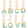 Keychains Lanyards A-Z Green Letters Keychain Shiny Crystal Drop Glue Initials Keyring for Women Bag Ornament Car Key Holder Popular Accessories