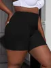 Shorts femininos Finjani plus size shorts de cintura larga para mulheres estirados casuais e shorts lisos e lisosos do meio da ascensão - Blackl2404