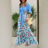 Faldas estampado de rombo falda larga damas bohemio maxi colorido cintura alta grande con volante para la playa