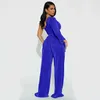 Kvinnors tvåbitar byxor Autumn Sexig veck med två stycken Set Women mode Solid Off Axel Single Slve Top Wide Leg Pants Two Piece Set Women Y240426