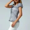 Koszulki kobiet żeńskie Topy Plaid Lace Trim U-drock krótkie t-shirt w bliskiej bluzce na letnią S/M/L