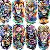 Transfert de tatouage 8 feuilles flash wolf lion tigre tatouages temporaires pour femmes hommes adultes faux tatouage autocollant faux gangster gangster kits tatoos kits 240426