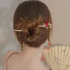 Haarclips Retro Red Stick Chinese stijl Hanfu Tassel Vrouwen Bloemen Chopsticks Alloy Hairpin Woman Sieraden Clip Accessoires