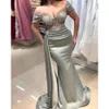 Sier Aso Evening Uit Ebi Gray Mermaid -jurken Schouder Detachable Peplum Women Formele OCN Wear Koer Appliques kralen Satin Prom Party Jurken Receptie Jurken