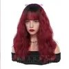 Wave Curly Wig Womens茶色がかった赤いハロウィーン中程度の長さ波状の赤いかつら