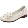 Casual Shoes 2024 Spring Summer Bow Hollow äkta läder Kvinnor Sandaler Soft Comfort Woman Wedges Plus Size