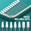 Bitar 10st keramiska nagelborrbitar Set Milling Cutter för Electric Manicure Bit Pedicure Machine Nail File Accessory Gel Remover Tool
