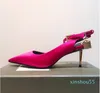 2024 Summer Rose Red Ankle Strap Pointed Dress Formal Shoes