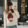 Strickwege für Frauen mit Teddybär -Stickerei und Blumenweberei -Pullover Langärmele im Weihnachtsstil