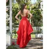 Red Satin Barken Nieuwe Spaghetti High Low Prom Lace Top avondfeestjurken Celebrity Formele jurken voor vrouwen CPS3001