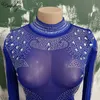 Party Dresses See Through Royal Blue 2024 Short Prom Exquisite Crystals Full Sleeves Sheath Black Girls Cocktail Gowns