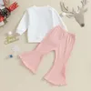 Kledingsets Peuter Girls 2 -delige outfits Kerstmis Santa -auto Print Sweatshirt met lange mouwen en elastische flare broek Set schattige kleren