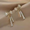 Dangle Chandelier Shiny Crystal Zircon Bowknot Drop Earrings for Women New Korean Gold Color Rhinestone Temperament Earrings Wedding Jewelry Party