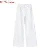 Women's Jeans Y2K White Straight High Waist Denim Vintage Long Trousers Streetwear Torn Embellished 6164076