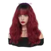 Vague bouclée curly femme brunâtre halloween de longueur moyenne moyennes franges ondulées rouges ondulées